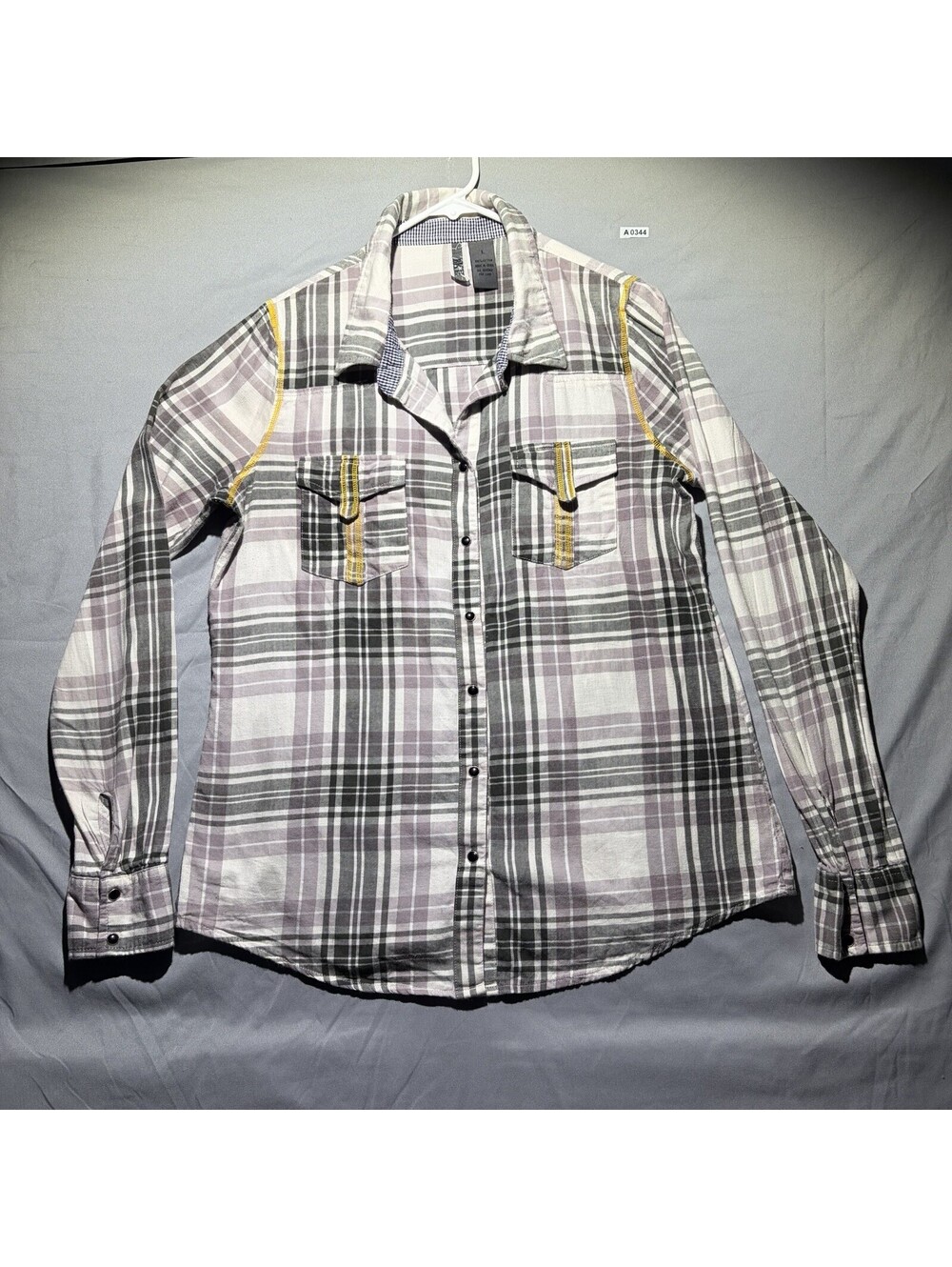 BKE Long Sleeve Pearl Snap Shirt Mens Largr Plaid Flap Pockets Cotton Western